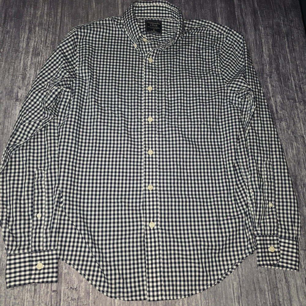 Abercrombie Fitch Mens Gingham Check Long Sleeve Button Down Shirt‎ Size Medium